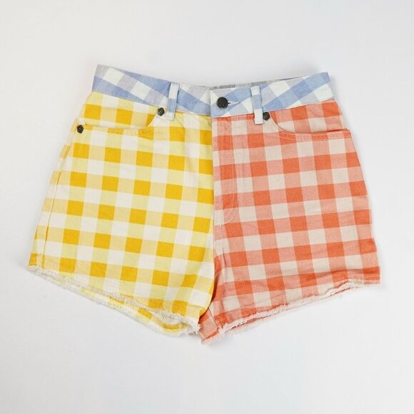 Farm Rio for Anthropologie Gingham Shorts Red Blue Yellow - Size XS X-Small - Picture 1 of 6
